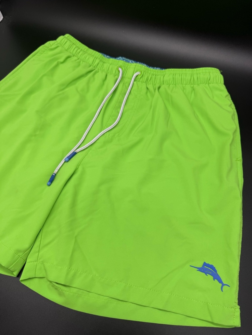 Tommy Bahama Neon Lime Swim Trunks with Blue Marlin Logo